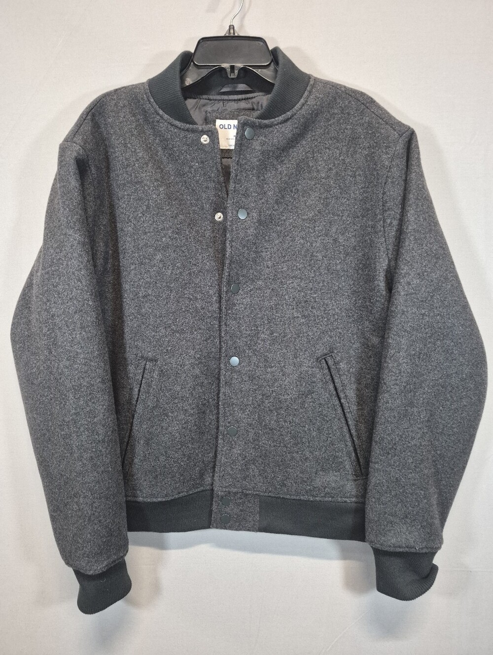 Old Navy Men’s Medium Gray Wool-Look Bomber Jacket Snap Front